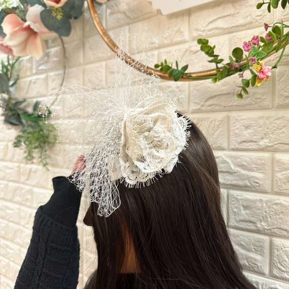 Bridal Birdcage Hair Clip with Netting and Lace Floral Details